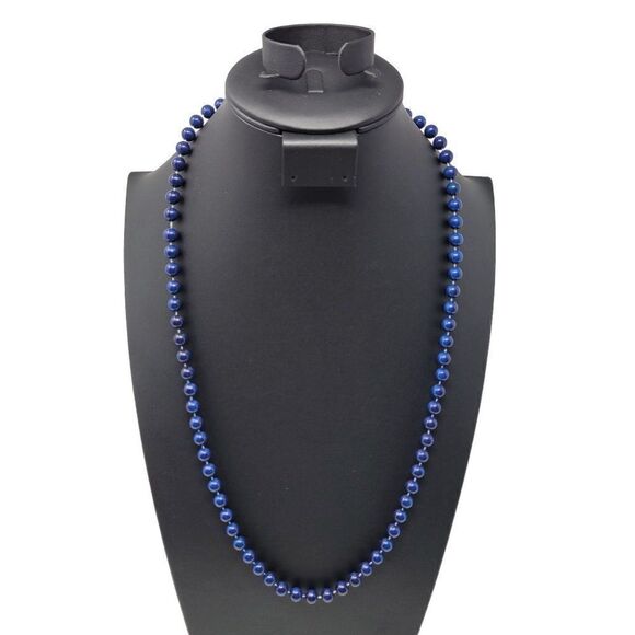 Navy Blue Chocker Style Plastic Faux Pearl Beaded Necklace Layering Simple - Picture 1 of 10